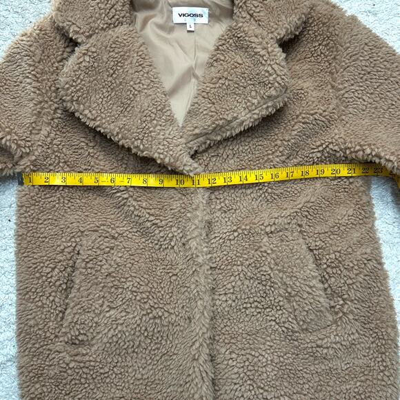 Vigoss Faux Fur Teddy Bear Snap Up Coat Fuzzy Sherpa Cozy With Pockets Sz: L - Picture 5 of 10